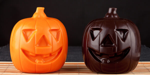 Two Pumpkin chocolate halloween on white background