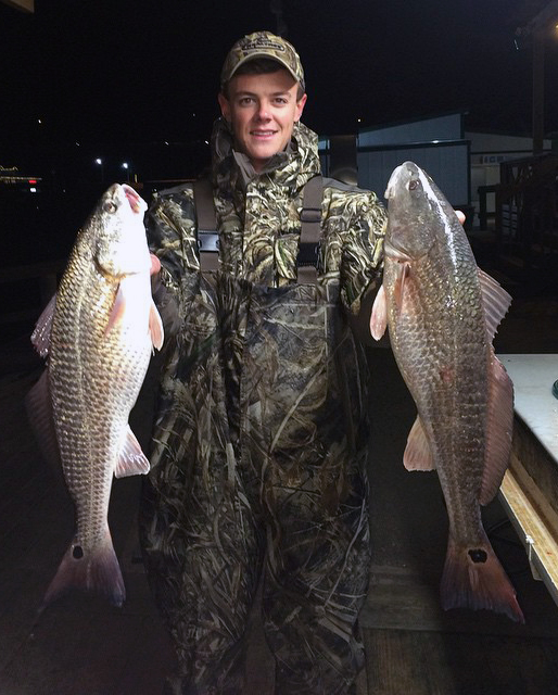 One of Hunter Acord's favorite passtimes is fishing. He is shown here with two fish.