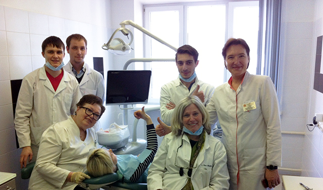 Dr. Kay Mash, bottom right, during one of her annual trips to the Moscow Medical Academy's dental school