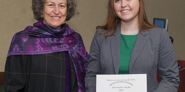 Award winner Haley Barnes, right, with Dr. Lynne Opperman. Not pictured: award winner Daniel Genthe.