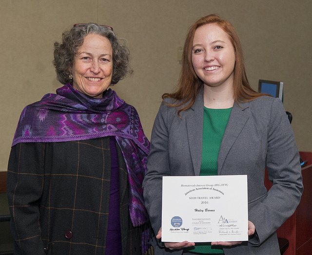 Award winner Haley Barnes, right, with Dr. Lynne Opperman. Not pictured: award winner Daniel Genthe.