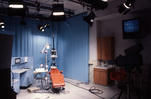 This image, taken from a slide in Scott Frederick's office, shows the photo studio, prepped to film a dental procedure.