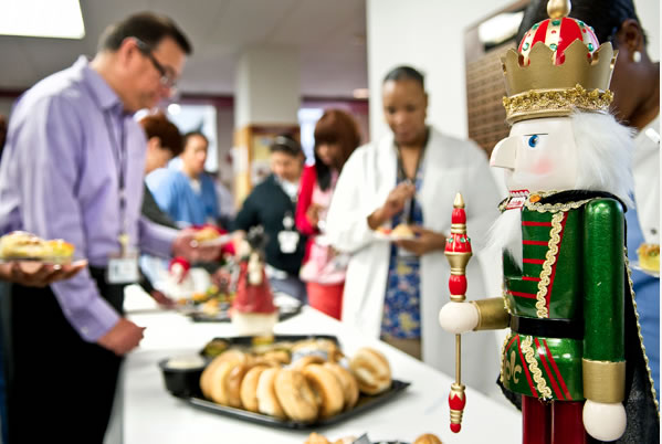 TAMBCD students, faculty and staff get refreshments during Dean's Holiday Coffee Break 2011