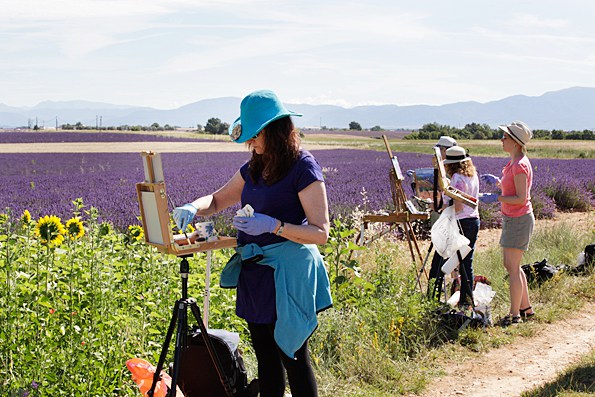 Dr. Ann McCann, left, painting during lavender season in Provence, France