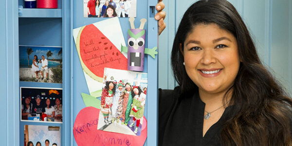 Photos of family members fill Dominique Salas-Garfias' locker at TAMBCD.