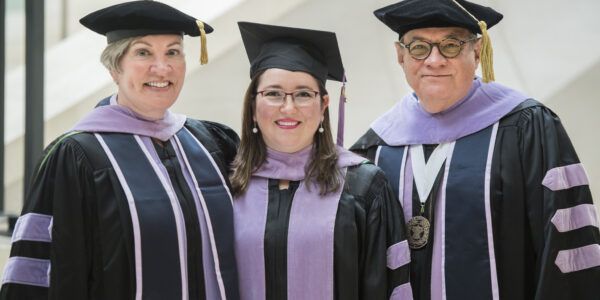 Dr. Regina Casian, the first graduate of the college's oral and maxillofacial radiology residency, with Dr. Diane Flint, associate professor and residency program director, and Dr. Byron Benson, Regents professor in diagnostic sciences and imaging center director