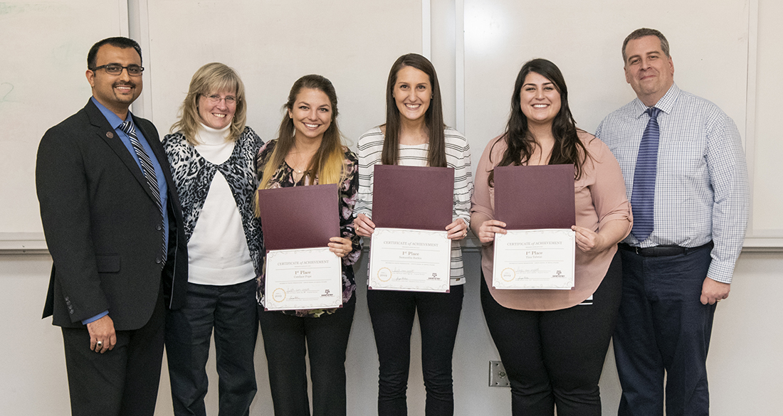 From left: Dr. Faizan Kabani, Kathy Muzzin, Candace Pope, Samantha Barkis, Tina Tabrizi and Dr. Bruno Ruest at Research Scholars Day.