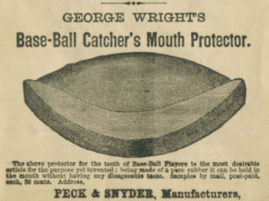 George Wright's invention appeared with baseball equipment for sale in an 1877 catalog.